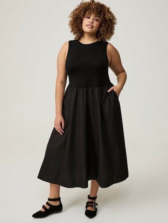 torrid Dresses & Skirts - Torrid Black Knit&Cotton A Line Midi Dress Sz.4
